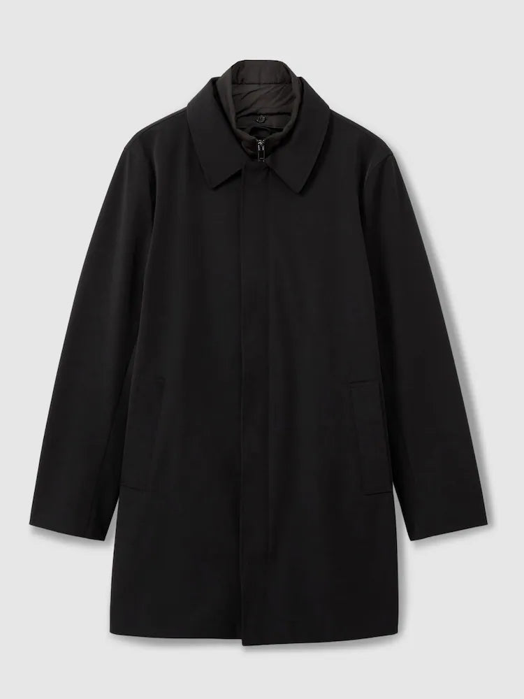 Black Logan Hybrid Removable Funnel Neck Overcoat
