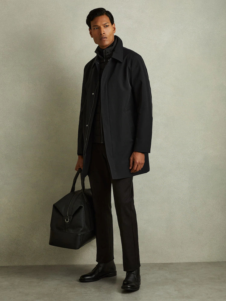 Black Logan Hybrid Removable Funnel Neck Overcoat