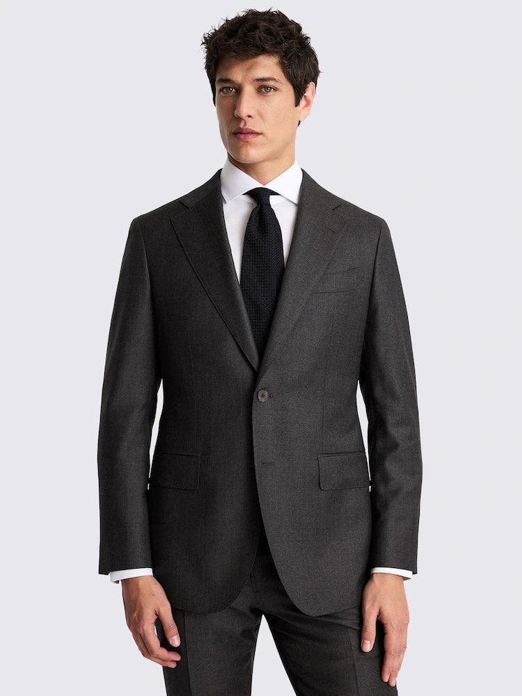 Charcoal Tailored Fit Twill Italian Suit Jacket