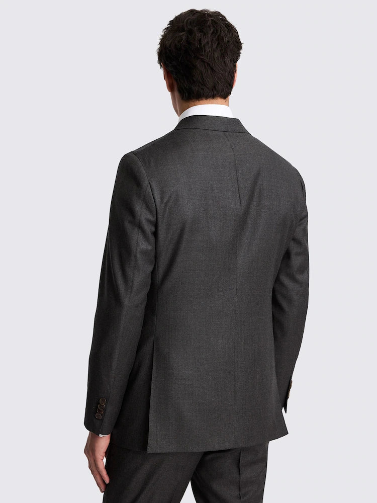 Charcoal Tailored Fit Twill Italian Suit Jacket