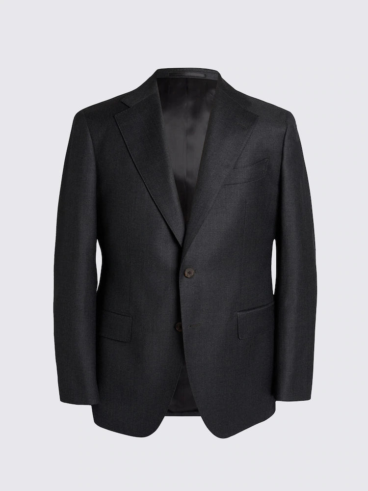 Charcoal Tailored Fit Twill Italian Suit Jacket