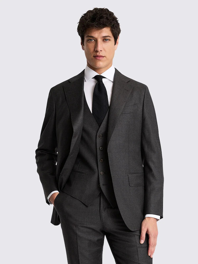 Charcoal Tailored Fit Twill Italian Suit Jacket