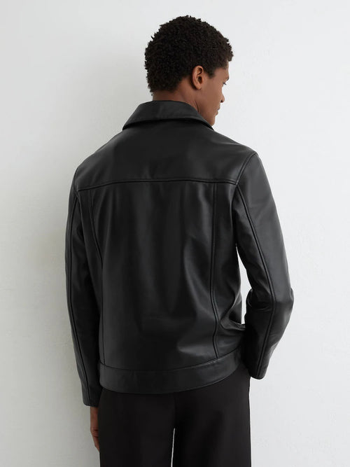 Black Strader Leather Zip-Through Jacket
