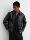 Black Strader Leather Zip-Through Jacket