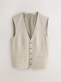 Neutral Check Cotton Linen Blend Suit Waistcoat