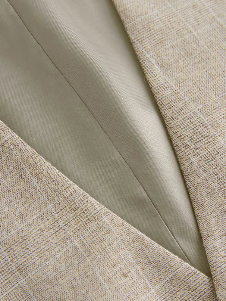 Neutral Check Cotton Linen Blend Suit Waistcoat