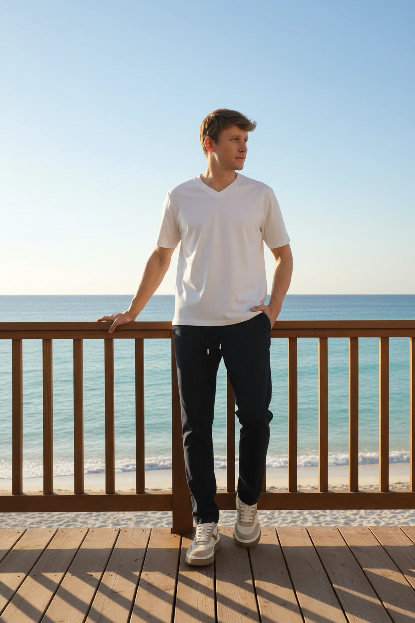 Mens v-neck tshirt with cargo pants